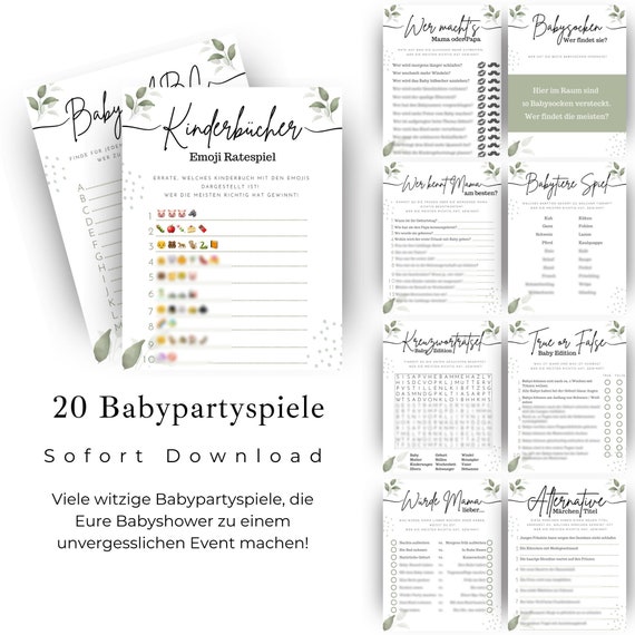 Babyparty Spiele Deutsch 20 Babyparty Spiele Set Ausdrucken PDF Spielidee Babyshower Geschenk idee Babyparty spiel idee Babypartyspiel Set