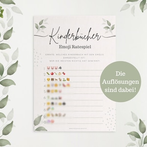 Baby Shower Game Children's Books Emoji Guessing Game to Print - Funny Game Idea for the Perfect Baby Shower