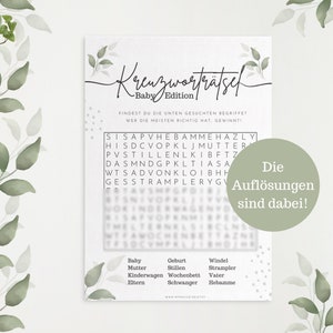 Babyparty Spiele auf Deutsch zum Ausdrucken - Baby Kreuzworträtsel - Lustige Spielidee für die perfekte Babyshower - Vorlage zum Download