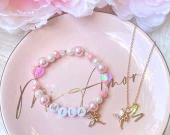 Personalised Name Fairy Charm Bracelet - Children's Gift Set with White / Gold Letters - Tooth Fairy Gift - Girls Bracelet