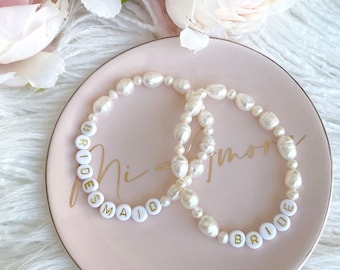 Cultured Freshwater Pearl Personalised  Bracelet - Wedding Bracelet - Bride and Bridesmaid Hens Party Bracelet Gifts - Flower Girl Bracelet