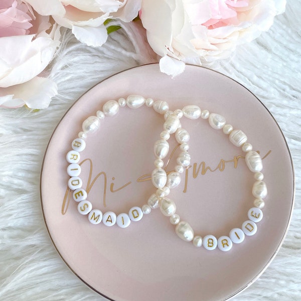 Cultured Freshwater Pearl Personalised  Bracelet - Wedding Bracelet - Bride and Bridesmaid Hens Party Bracelet Gifts - Flower Girl Bracelet