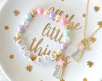 Big Sister Shooting Star Personalised Name Bracelet and Necklace Set - Children's Jewellery