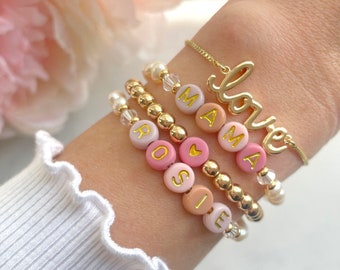 NEW Blush Mix Colour Letter Bead Personalised Name Pearl Bracelet