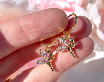Cubic Zirconia Fariy 18K Gold Plated Huggie Sleeper Hoop Earrings - Children's Jewellery - Kids Earrings
