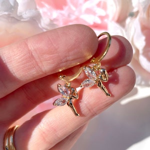 Cubic Zirconia Fairy 18K Gold Plated Huggie Sleeper Hoop Earrings - Children&#39;s Jewellery - Kids Earrings
