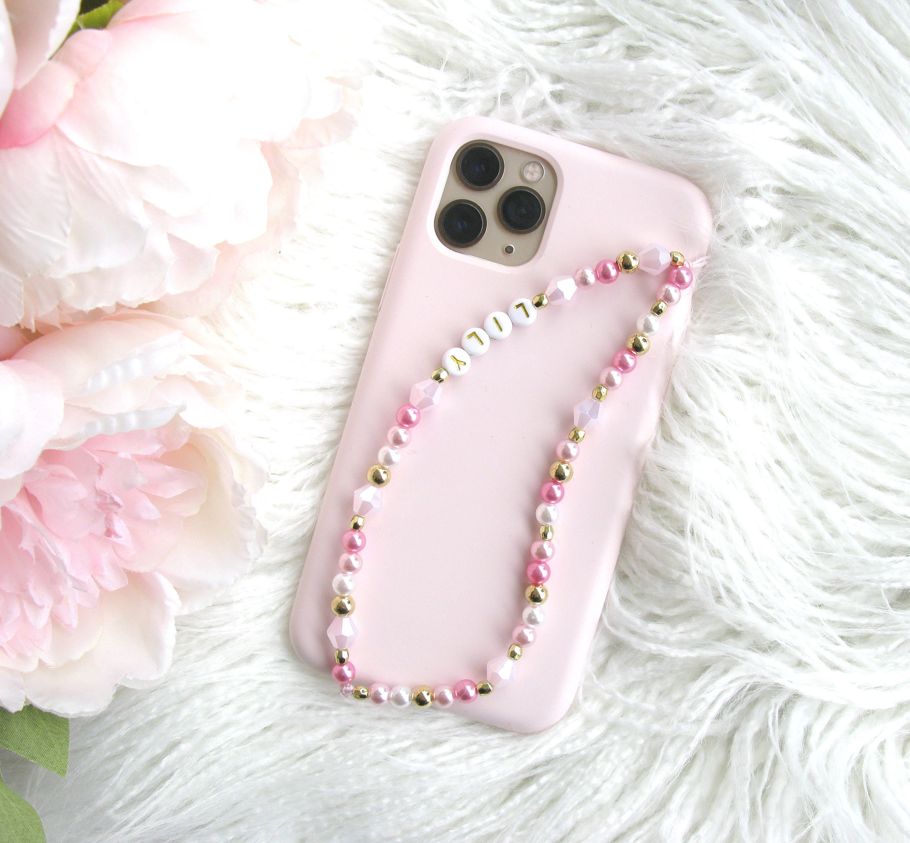 Personalised Name Beaded Phone Charm Wristlet Iphone Strap Etsy