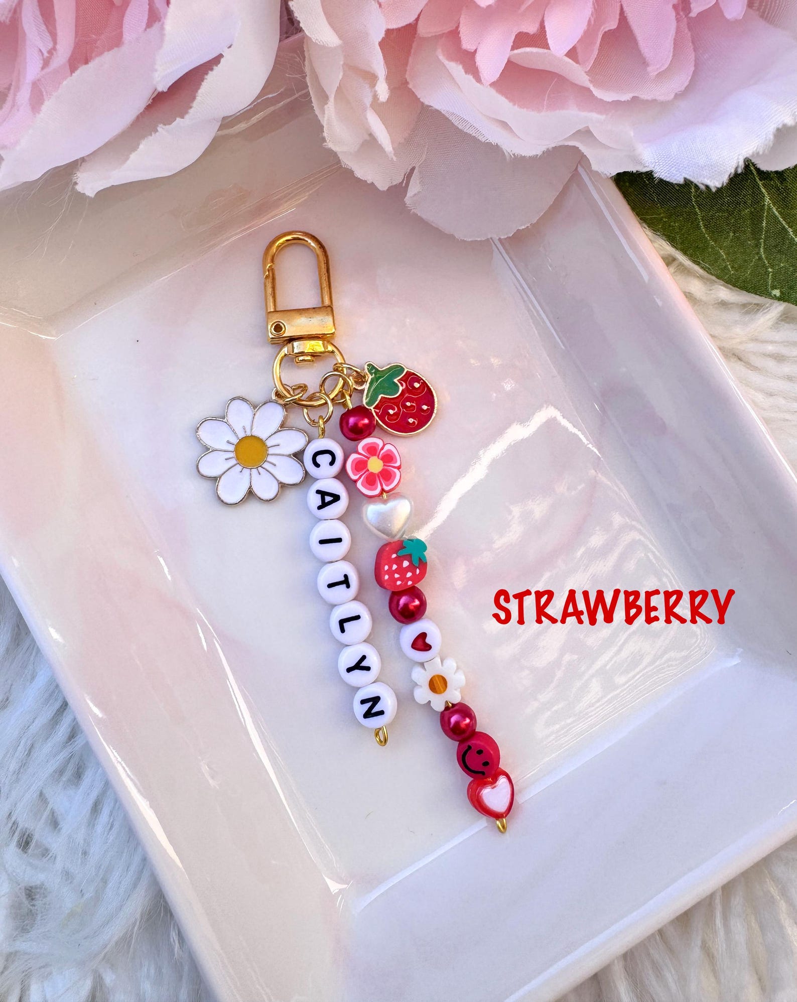 Bright Fruity Keyring - Cherry and Strawberry Designs - Personalised ...