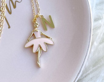 Ballerina Dancer with Personalised Initial Letter Girls Children's Gold Charm Necklace