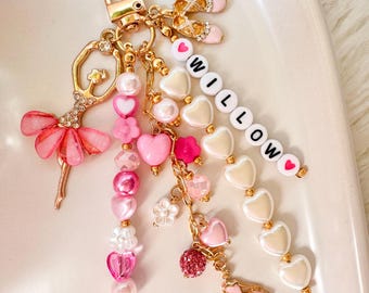 Personalised Name Pink Ballerina Keychain - Dance Recital Bag Tag - Dance Concert Gift - Kids School Bag Tag