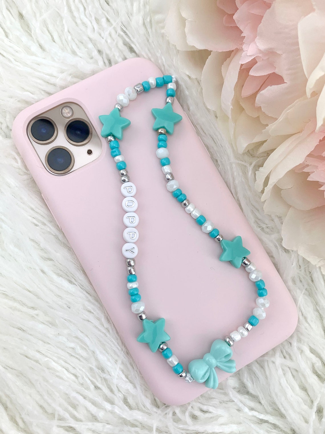 Personalised Name Beaded Phone Charm Wristlet Iphone Strap Etsy