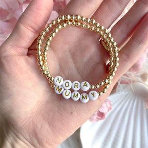 14K GOLD FILLED Personalised Name Everyday Essential Bracelet White / Gold Letter Beads image 2