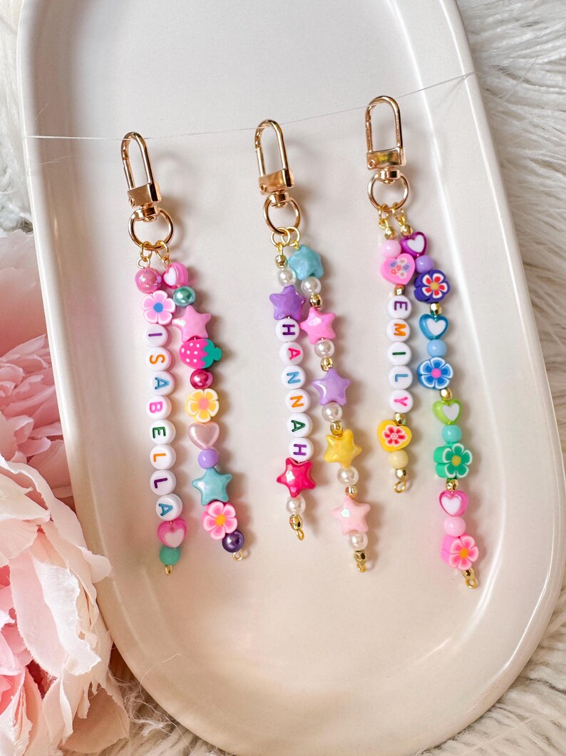 Colorful Keychains Bright Colourful Keyring - Personalised Name Keychain - Bag Charm ...