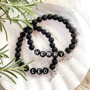 Boys Black Stegosaurus Dinosaur Personalised Name Bracelet - Kids and Adult Sizes available