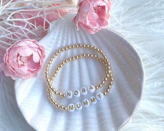 14K GOLD FILLED Personalised Name Everyday Essential Bracelet - White / Gold Letter Beads