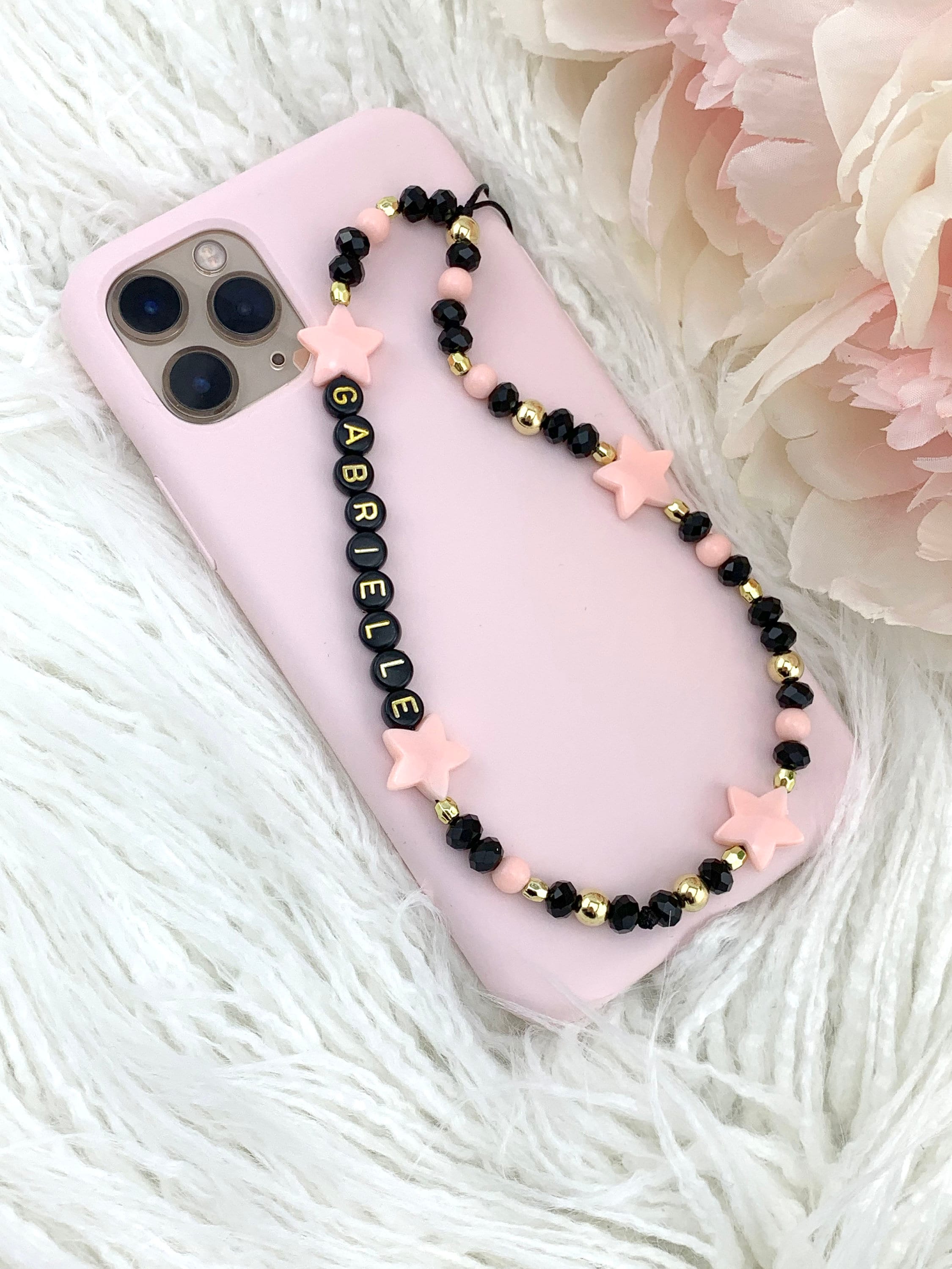 Personalised Name Beaded Phone Charm Wristlet Iphone Strap Etsy
