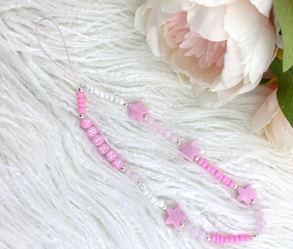 Personalised Beaded Phone Charm Wristlet Phone Strap Pink | Etsy