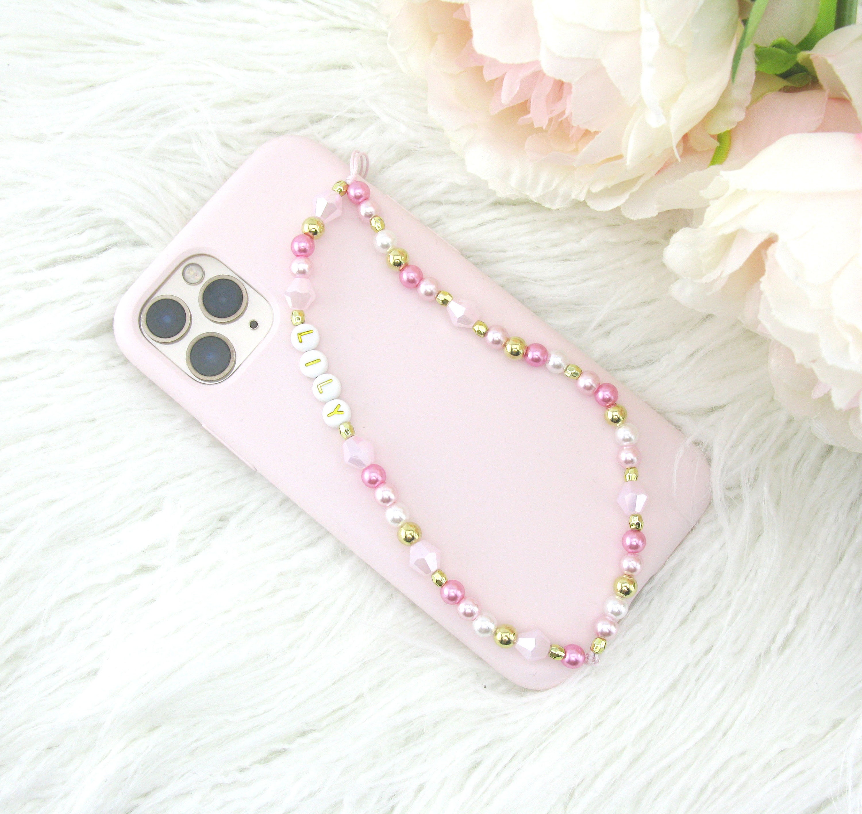 Personalised Name Beaded Phone Charm Wristlet Iphone Strap Etsy