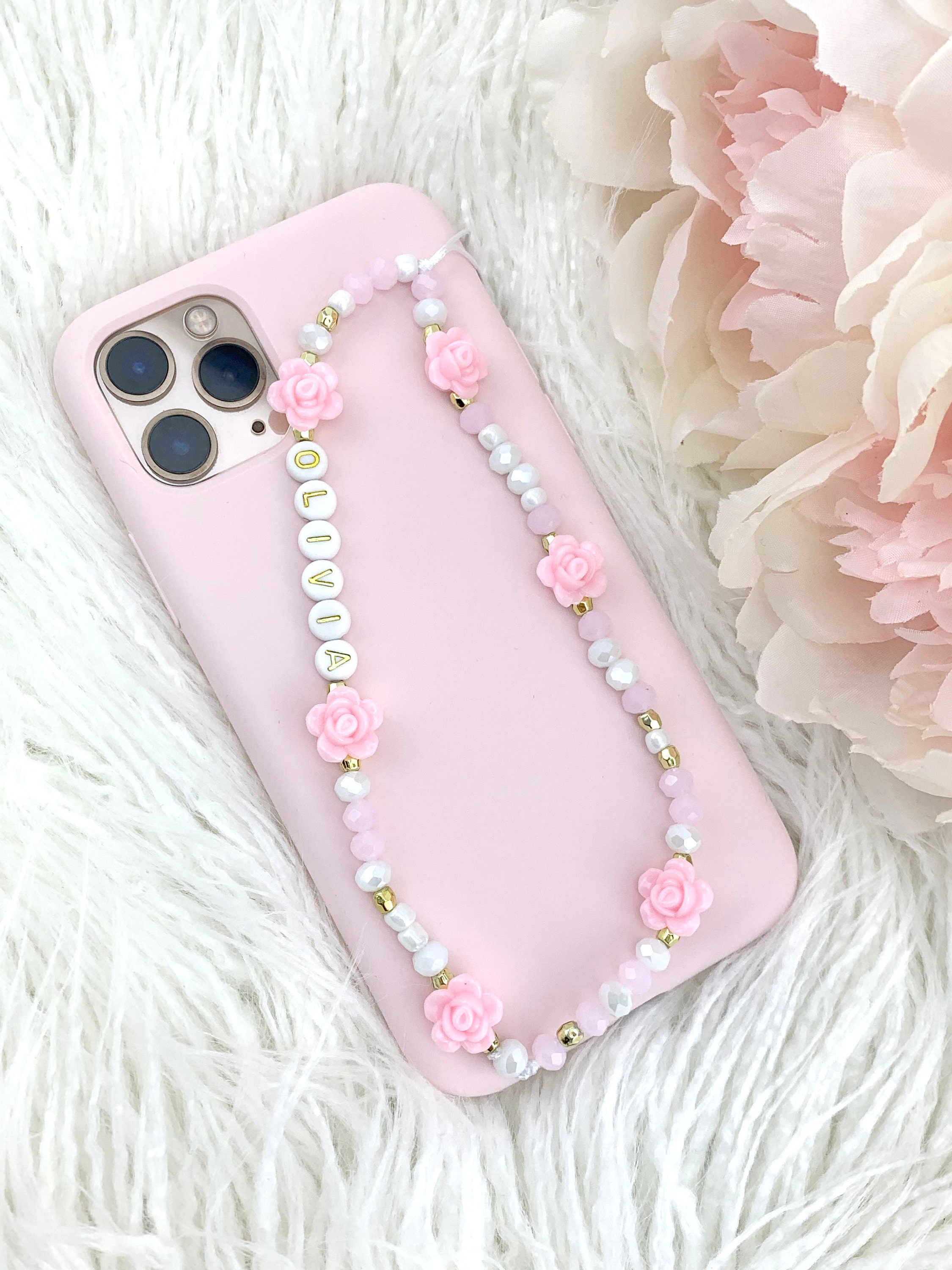 Personalised Name Beaded Phone Charm Wristlet Iphone Strap Etsy.de