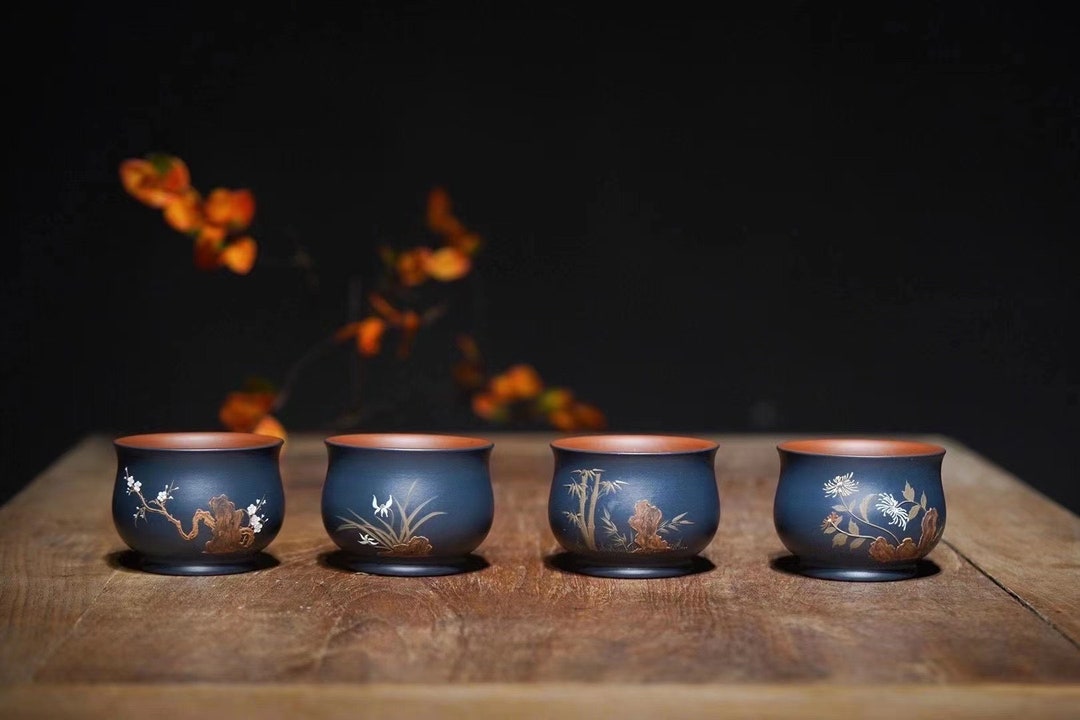 Yixing Zisha Tea Cup 4 Gentlemen of the Flowers Handmade Etsy