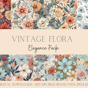 Vintage Floral Pattern, Boho Retro Floral Seamless Pattern, Repeating File, Tiling Designs, Paper, Fabric, Commercial Use Digital Paper Pack