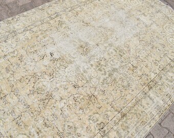 Handmade Turkish Wool Rug 5'5x8'6: Vintage Pastel Area Rug