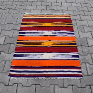 2x3 ORANGE KİLİM,Wool Rug,Vintage Turkey Kilim,Turkish  Rug,Handmade Kilim,Home Decor,Anatolian Kilim Rug,Small Area Rug,2&#39;7x3&#39;8 ft,406-K