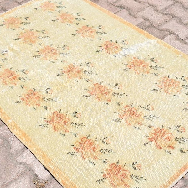 3x5 VINTAGE RUG,Turkey Small Rug,3x5 Turkish Rug,Handmade Rug,3x5 Small Size Rug,Kitchen Orange Rug,Antique Rug,3x5 Rugs,3'2x5'2 ft,664-K