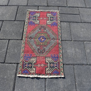 1x3 SMALL SIZE RUG,1x3 Turkish Rug,1x3 Vintage Rug,1x3 Oushak Wool Rug,1x3 Mini Rug,1x3 Red Rug,1x3 Doormat Rug,Antique Rug,1&#39;5x3&#39;0 ft,919-K