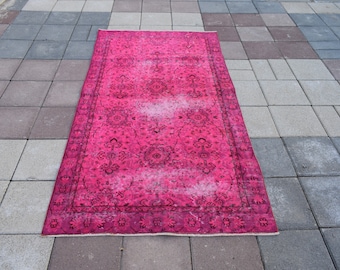 Vintage Oushak Rug: 3x6 Turkish Pink Wool Runner