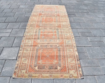 Alfombra turca pastel: Oushak anatolia de lana vintage (90 x 27 cm)