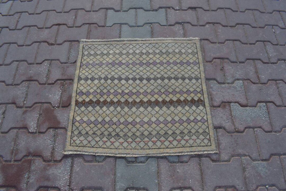 2x2 Square Small Rug,2x2 Turkish Rug,vintage Gift Rug,handmade Rug,bath ...