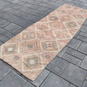 3x8 PASTEL RUNNER RUG,3x8 Vintage Runner,3x8 Turkish Runner,Antique Runner,3x8 Oushak Runner,Kitchen Runner,3x8 Wool Rug,3'0x8'9 ft,817-K