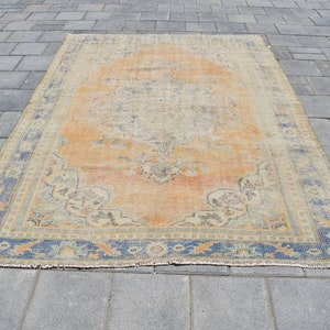 6x8 PASTEL ORANGE RUG,Turkish Area Rug,6x8 Vintage Rug,Distressed Rug,Turkey Rug,Wool Rug,Oushak Rug,Antique Rug,6x8 Rug,6&#39;0x8&#39;3 ft,1001-K