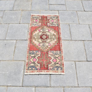 1x3 SMALL SIZE RUG,1x3 Turkish Rug,1x3 Vintage Rug,1x3 Oushak Wool Rug,1x3 Mini Rug,1x3 Red Rug,1x3 Doormat Rug,Antique Rug,1&#39;5x3&#39;0 ft,967-K