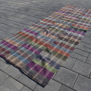 Patchwork Kilim Rug: 4x12 Vintage Turkish Wool Runner