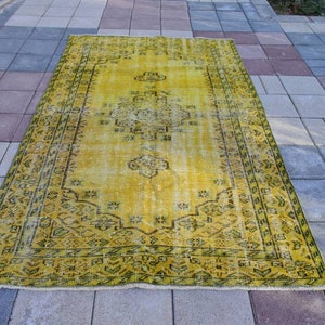 Oushak Yellow Rug,4x8 Area Rug,Vintage Rug,4x8 Saloon Rug,4x8 Large Rug,Turkish Floor Rug,Turkey Rug,Anatolian Handwoven Rug,4&#39;9x8&#39;3 ft,1241