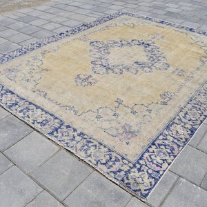 7x9 BLUE PASTEL RUG,7x9 Area Rug,7x9 Vintage Rug,Oversize Rug, Rug,7x9 Turkish Rug, Antique Wool Rug,Handmade Area Rug,7&#39;5x9&#39;8 ft 1012-K