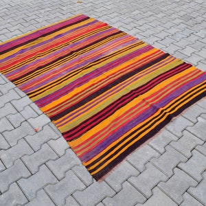 4x6 AREA KILIM RUG,Vintage Wool Kilim,Doormate Saloon Kilim,Handmade Turkey Boho,Turkish Antique Rug,Home Decor,Handwoven,4&#39;6x6&#39;8 ft,413-K