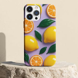 Summer Fruit Phone Case Cute Lemon Phone Case Purple Phone Case Aesthetic Case iPhone 16 15 14 13 12 11 Tough Case