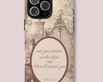 Funda cristiana para teléfono, Salmo 55:22, funda protectora resistente para iPhone/Samsung/Pixel