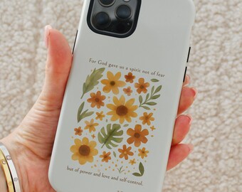 Funda cristiana para teléfono con versículo bíblico floral para iPhone, Samsung y Pixel.