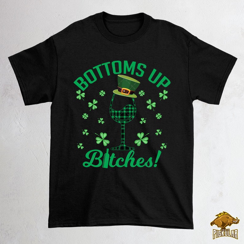 Sublimation Buffalo Plaid Shamrocks Wine Glasses Wine Lovers Gift Printable Art Leprechaun Hat Bottoms Up Bitches Png Patrick/'s Day