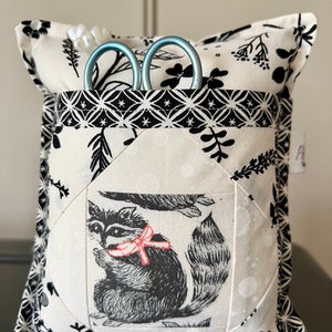 Pincushion with Pocket | Raccoon | Includes Scissors and Pins