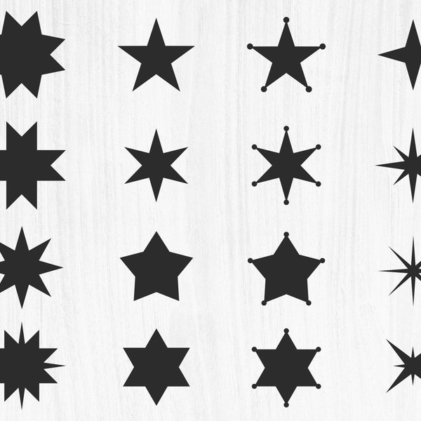 16 Stars Bundle SVG, Police Star SVG, Sheriff Star Svg, Stars Cricut Files, Stars Vector Files, Silhouette - Digital Download