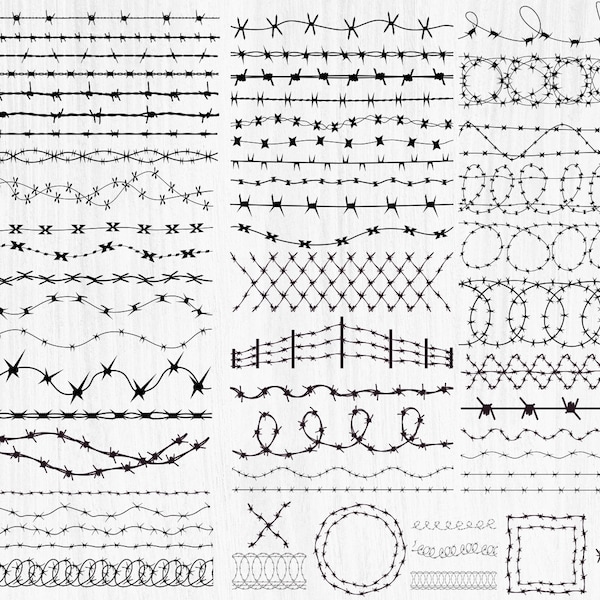 BARBED WIRE SVG, fichiers découpés pour Cricut, Clipart de fil barbelé, Cadre de fil de fer barbelé Svg, Silhouette de fil de fer barbelé