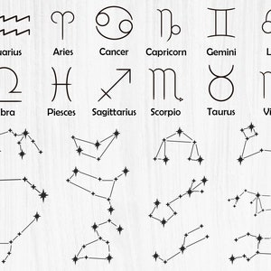 ZODIAC SIGNS Bundle SVG, Png, Black and White Zodiac Sign Clipart Bundle, Astrology signs Bundle, Constellation Svg, Constellations, Cricut