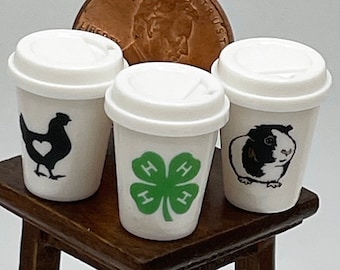 Miniature Take Out Cups~Mini 4H clover cup~Mini chicken cup~Mini Guinea pig cup