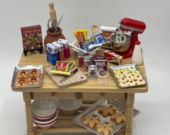 Miniature Christmas cookie baking~Mini Betty Crocker&#39;s cookie book~Mini trays of cookies~Mini baking ingredients~Mini baking tools