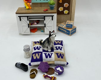 Cama para perros en miniatura ~ Colección de mini perros Muddy Paws ~ Mini juguetes para perros ~ Mini tazón para perros ~ Mini zapatilla ~ Mini juguete para masticar zapatos ~ Mini golosinas para perros